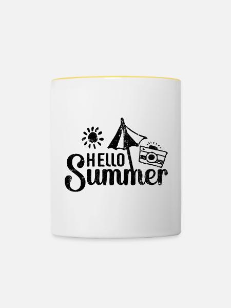 Hallo Sommerferien - Tasse zweifarbig - Weiß/Gelb