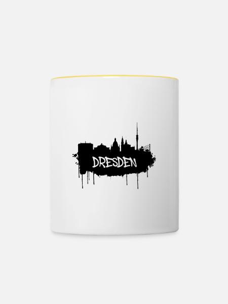 Dresden Graffiti Skyline - Tasse zweifarbig - Weiß/Gelb