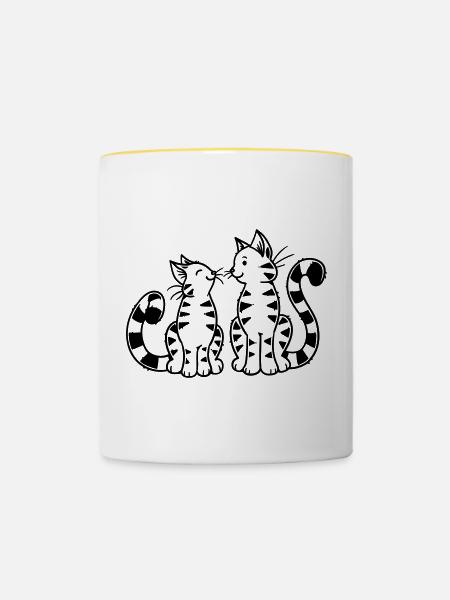 Cartoon Kitten - Tasse zweifarbig - Weiß/Gelb