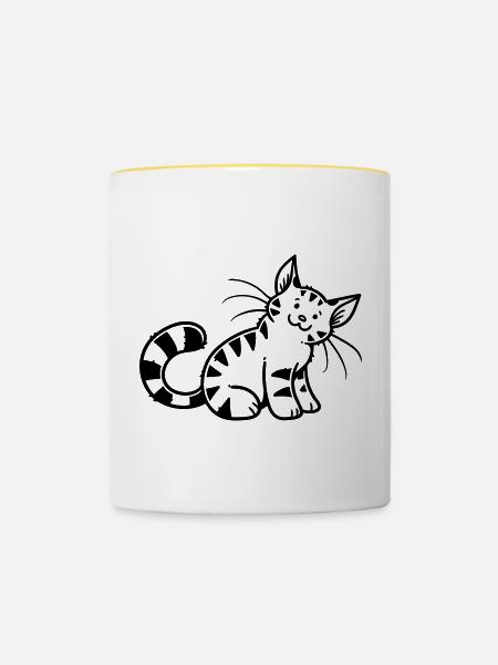 Cartoon Kitten - Tasse zweifarbig - Weiß/Gelb