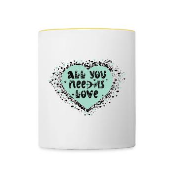 Liebevolles Herzdesign mit Botschaft - Tasse zweifarbig - Weiß/Gelb - Vorne