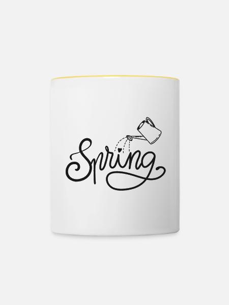 spring frühlingsbeginn garten gießen beet - Tasse zweifarbig - Weiß/Gelb