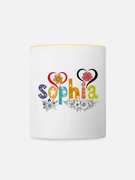 Personalisierter Sophia-Name - Tasse zweifarbig - Weiß/Gelb