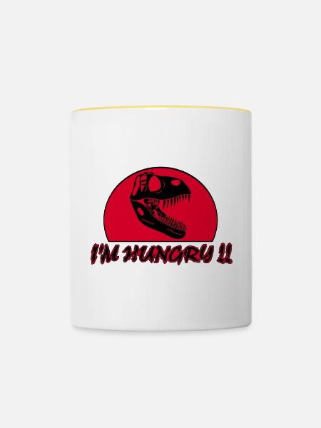 Tyrannosaurus Rex Hunger - Tasse zweifarbig - Weiß/Gelb