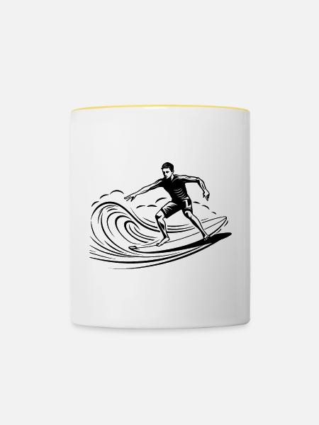 Surfer Junge - Tasse zweifarbig - Weiß/Gelb
