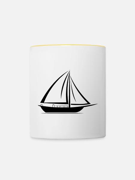 Segelboot Zeichnung - Tasse zweifarbig - Weiß/Gelb