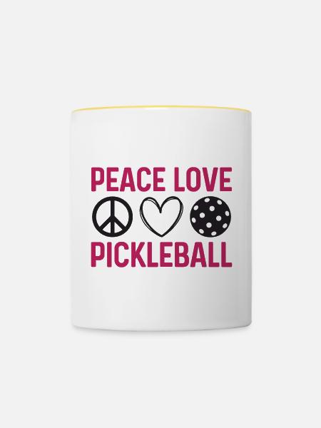 Frieden Liebe Pickleball - Tasse zweifarbig - Weiß/Gelb