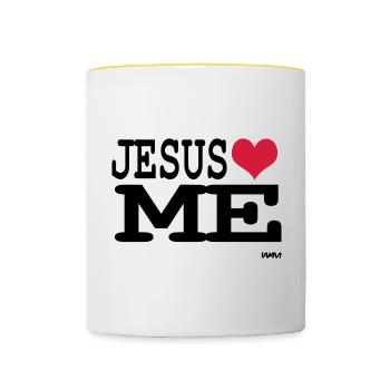 Jesus loves me - foi personnelle - Mug contrasté - blanc/jaune - Devant