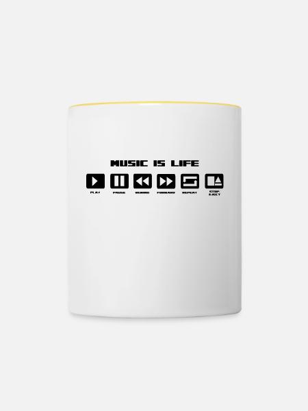music is life - Tasse zweifarbig - Weiß/Gelb