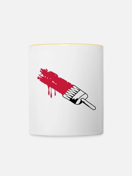Pinsel mit Farbe - Tasse zweifarbig - Weiß/Gelb