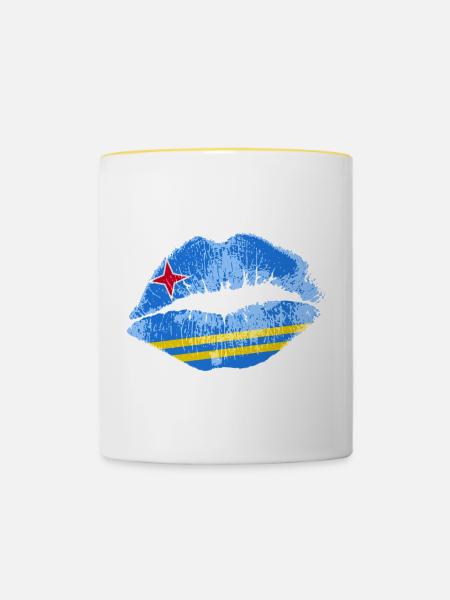 Kuss (Aruba) - Tasse zweifarbig - Weiß/Gelb