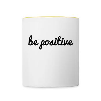 be positive stay / be positive saying font cool - Contrasting Mug - white/yellow - Front