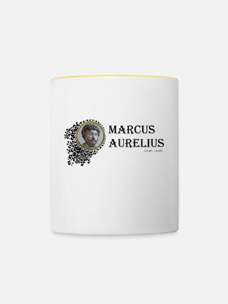 Marcus Aurelius gerahmt (schwarzer Text) - Tasse zweifarbig - Weiß/Gelb