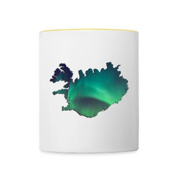 Islande Islande Aurores boréales Conception topographique - Mug contrasté - blanc/jaune - Devant