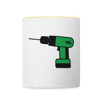 Werkzeug Akkuschrauber Bohrmaschine - Tasse zweifarbig - Weiß/Gelb - Vorne