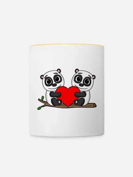 Pandas Herz Panda - Tasse zweifarbig - Weiß/Gelb