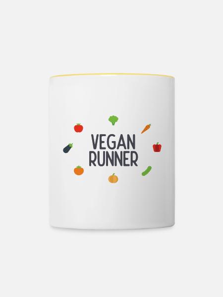 Veganer Läufer - Tasse zweifarbig - Weiß/Gelb