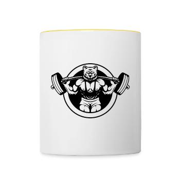 Pas de jours de congé culturiste disant Barbell - Mug contrasté - blanc/jaune - Devant