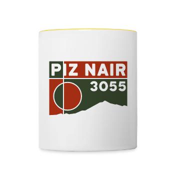 Piz Nair Height, Cable Car, Hiking, Climbing, Souvenirs - Contrasting Mug - white/yellow - Front