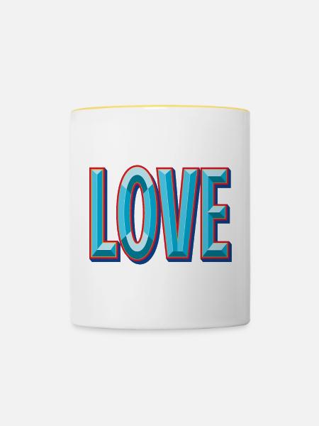 LOVE 3D-Ausschnitt - Tasse zweifarbig - Weiß/Gelb