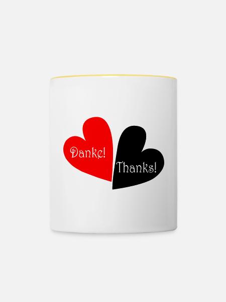 Danke Thanks Herz - Tasse zweifarbig - Weiß/Gelb
