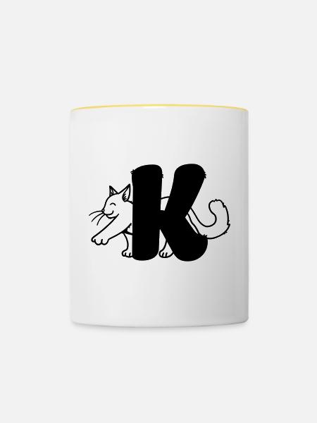 Katze Buchstabe K - Tasse zweifarbig - Weiß/Gelb