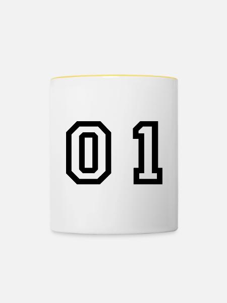 Nummer - 01 - zero one - Tasse zweifarbig - Weiß/Gelb