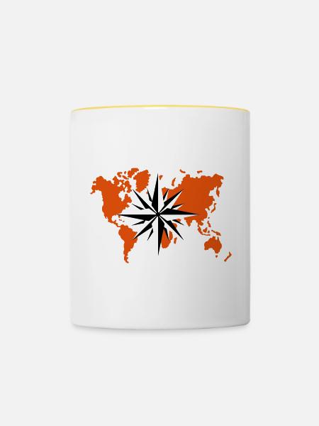 Weltatlas Windrose - Tasse zweifarbig - Weiß/Gelb