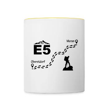 E5 Alpenüberquerung - Tasse zweifarbig - Weiß/Gelb - Vorne