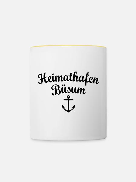 Heimathafen Büsum (Schwarz) - Tasse zweifarbig - Weiß/Gelb
