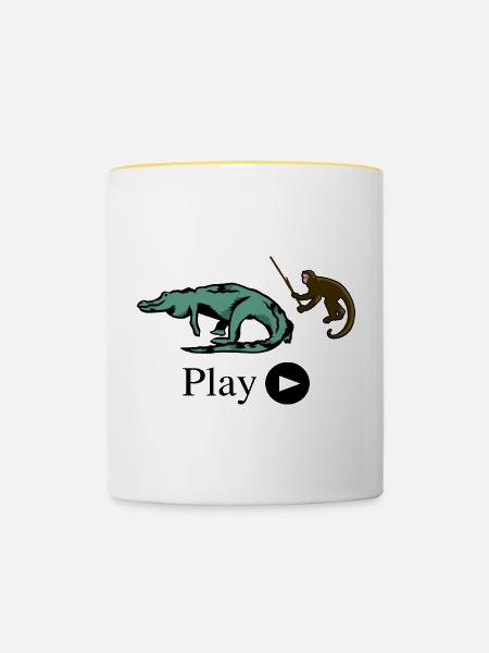 Affe und Krokodil - Tasse zweifarbig - Weiß/Gelb