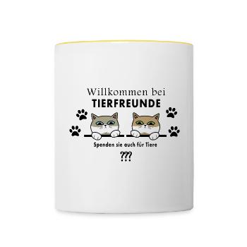 Tierfreunde Katzen - Tasse zweifarbig - Weiß/Gelb - Vorne