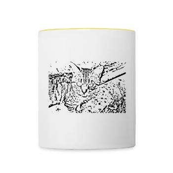 Katze schwarz Kätzchen cute - Tasse zweifarbig - Weiß/Gelb - Vorne