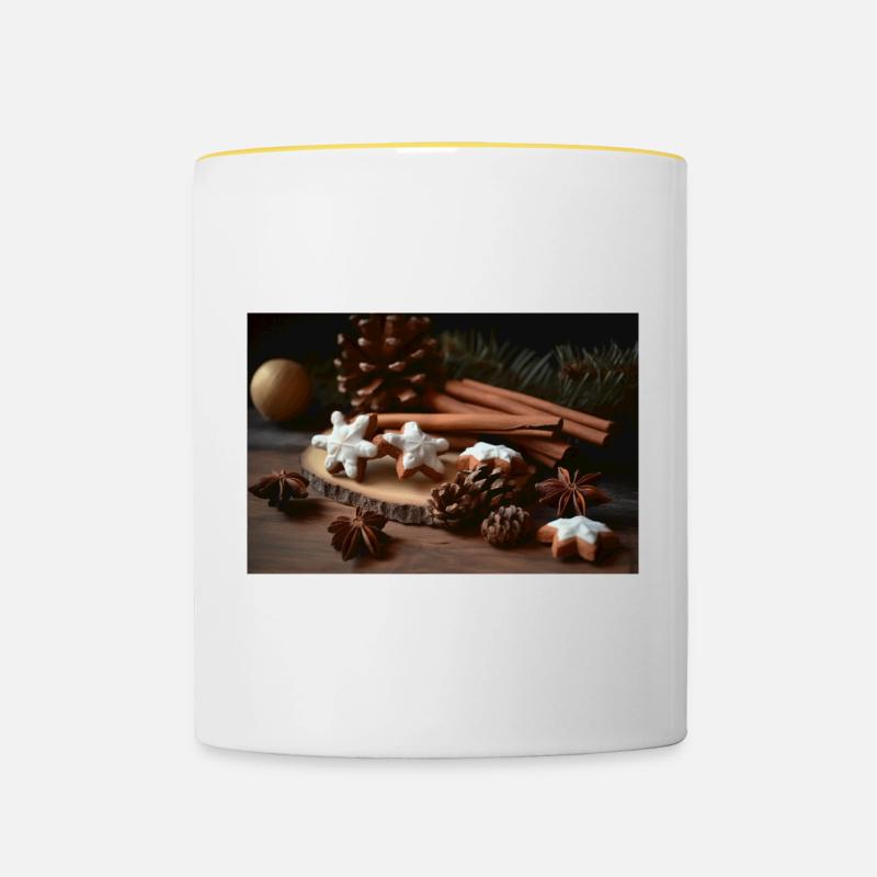 Festive Spice and Cinnamon Design - Contrasting Mug - white/yellow
