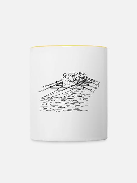 Rudermannschaft Line Art - Tasse zweifarbig - Weiß/Gelb