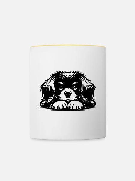 Tibet Spaniel Kopf mit Pfoten - Tasse zweifarbig - Weiß/Gelb
