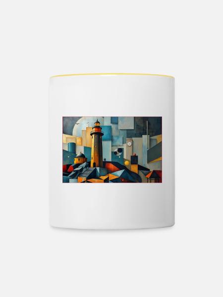Leuchtturm der Zeit - Tasse zweifarbig - Weiß/Gelb