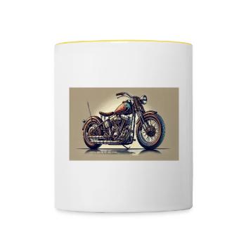 Glühender Vintage Motorrad Chopper - Tasse zweifarbig - Weiß/Gelb - Vorne