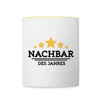 nachbar des Jahres - Tasse zweifarbig - Weiß/Gelb - Vorne