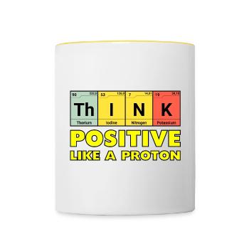Penser positif, comme un proton - Mug contrasté - blanc/jaune - Devant