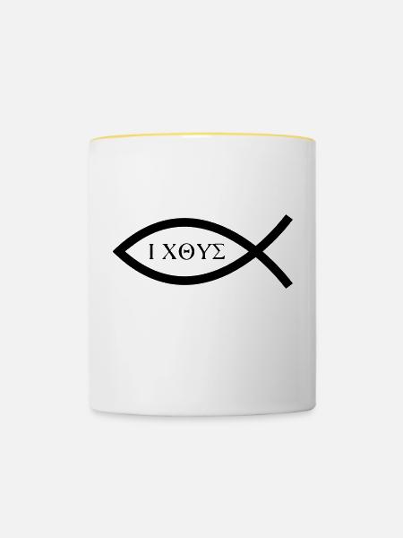ichthyschristian_symbol - Tasse zweifarbig - Weiß/Gelb