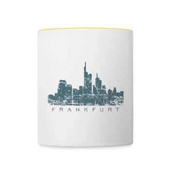 Frankfurter Skyline (Vintage/Blau) Frankfurt - Tasse zweifarbig - Weiß/Gelb - Vorne