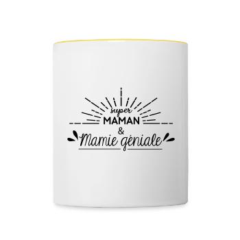Super maman et mamie géniale - Mug contrasté - blanc/jaune - Devant