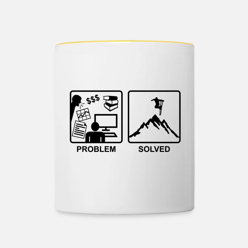 Ski, Problem solved - Skifahren - Tasse zweifarbig - Weiß/Gelb
