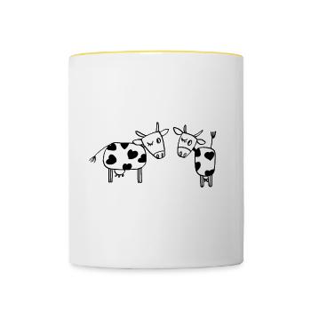 deux vaches - Mug contrasté - blanc/jaune - Devant