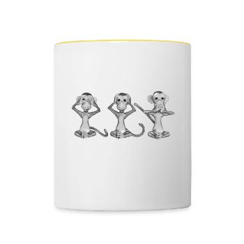 Die drei Affen - Tasse zweifarbig - Weiß/Gelb - Vorne