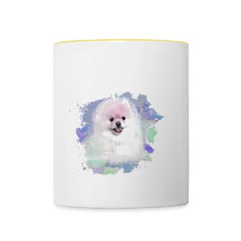 pomerian,zwergspitz,pointu,chien,graffiti,peinture - Mug contrasté - blanc/jaune - Devant