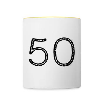 50 - Numéro - Anniversaire - Mug contrasté - blanc/jaune - Devant