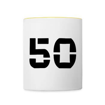 50 - Numéro - Anniversaire - Mug contrasté - blanc/jaune - Devant