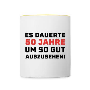 50. Geburtstag Spruch - Tasse zweifarbig - Weiß/Gelb - Vorne